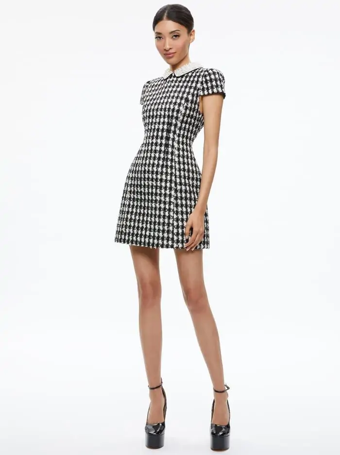 VELIA TWEED EMBELLISHED COLLAR MINI DRESS